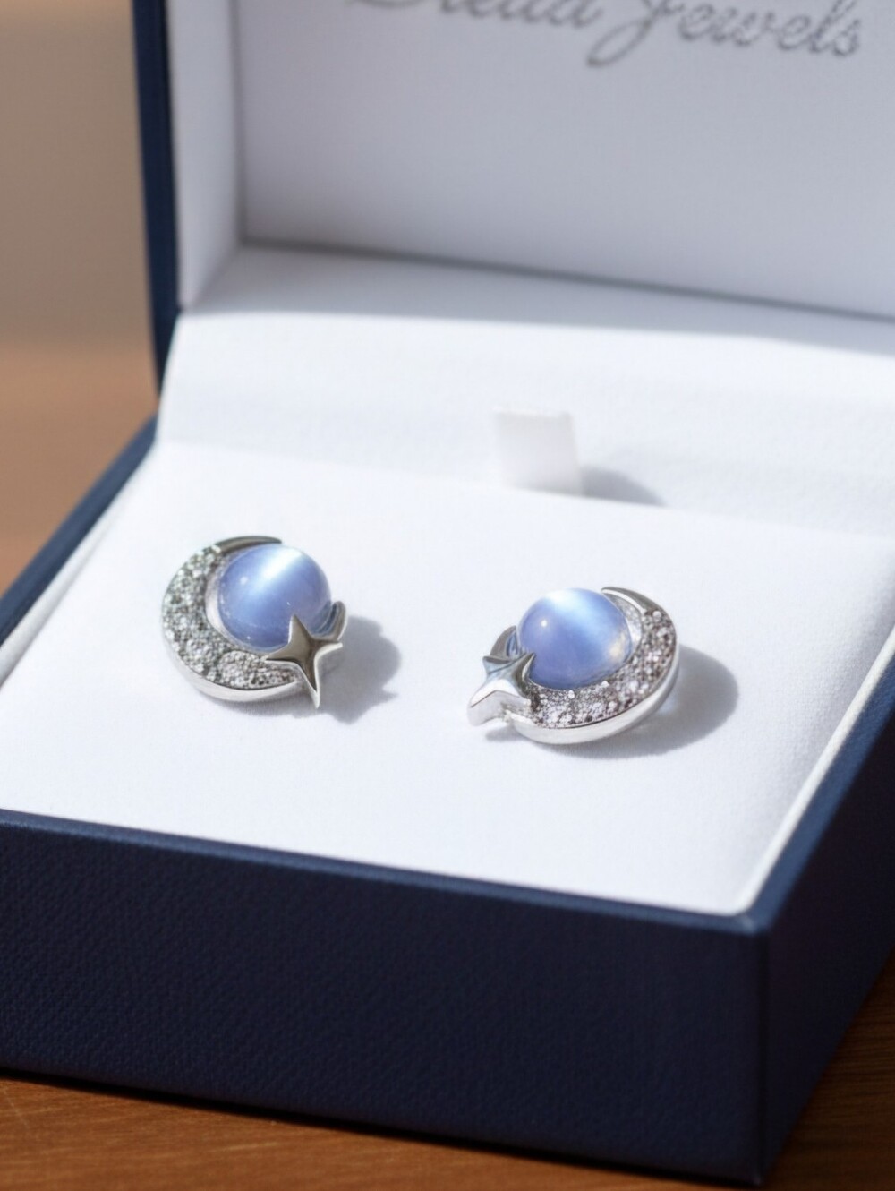 Petite Silver and Cats Eye Moon Star Earrings